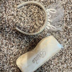 Elegant White Bridal Headband and Eye Mask Set